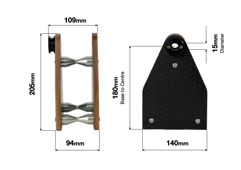 Rear Frame Support - Fits Diameter 15mm Axle - 180mm Height - Raw & Sanded