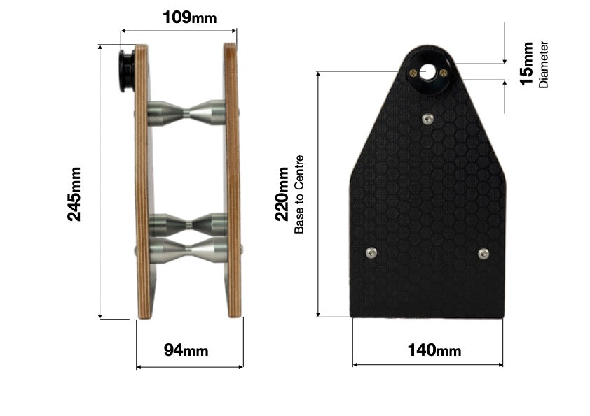 Rear Frame Support - Fits Diameter 15mm Axle - 220mm Height - Raw & Sanded